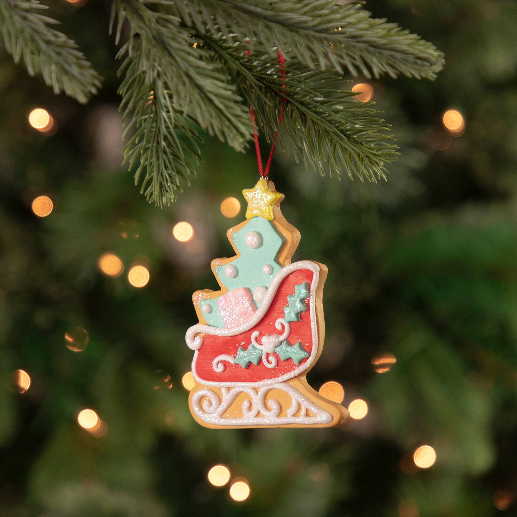 3.5" Glittered Sleigh Cookie Ornament